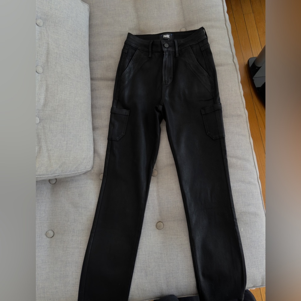 PAIGE Black Straight-Leg coated Cargo Jeans
